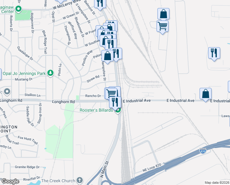 map of restaurants, bars, coffee shops, grocery stores, and more near 101 Hialeah Park Street in Saginaw