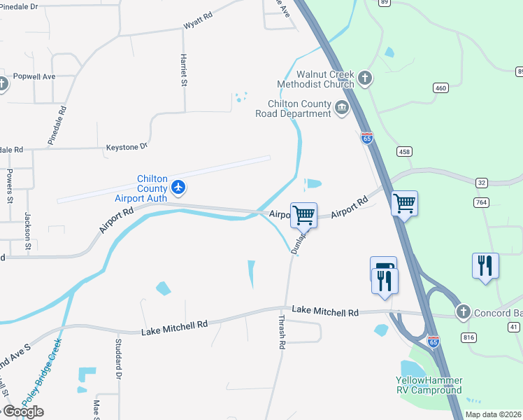 map of restaurants, bars, coffee shops, grocery stores, and more near 917 Airport Road in Clanton