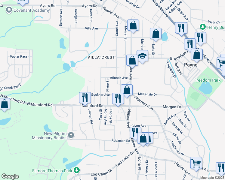 map of restaurants, bars, coffee shops, grocery stores, and more near 3718 Atlas Street in Macon
