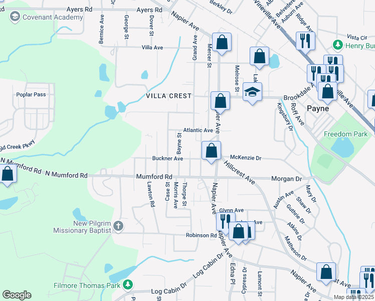 map of restaurants, bars, coffee shops, grocery stores, and more near 3718 Atlas Street in Macon