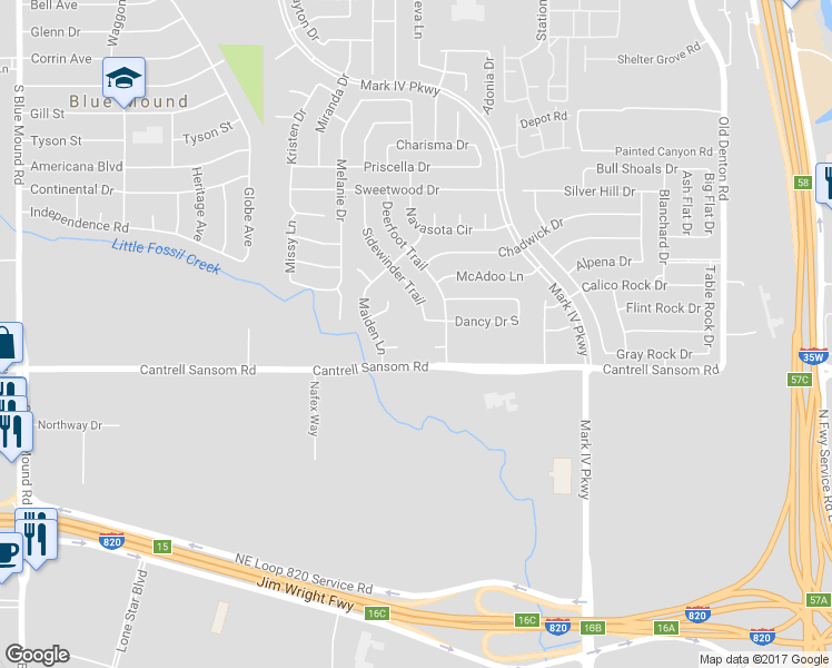 map of restaurants, bars, coffee shops, grocery stores, and more near 2350 Honeycomb Court in Fort Worth