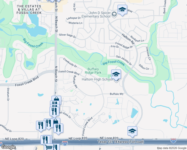 map of restaurants, bars, coffee shops, grocery stores, and more near 4717 Woodhaven Lane in Haltom City