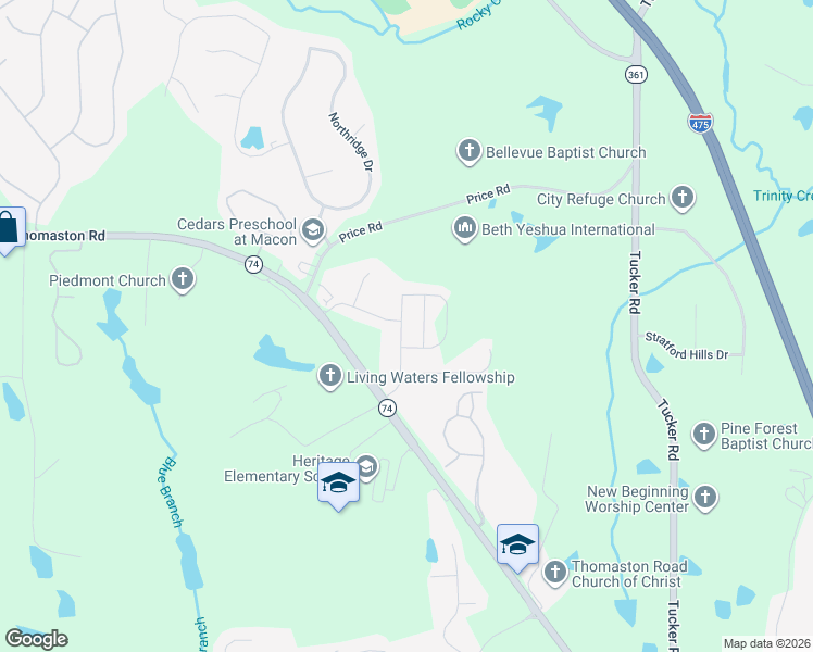 map of restaurants, bars, coffee shops, grocery stores, and more near 137 Lochwolde Drive in Macon