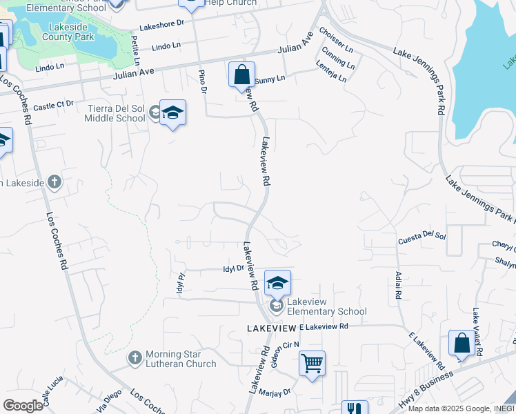 map of restaurants, bars, coffee shops, grocery stores, and more near 13374 Morning Glory Drive in Lakeside