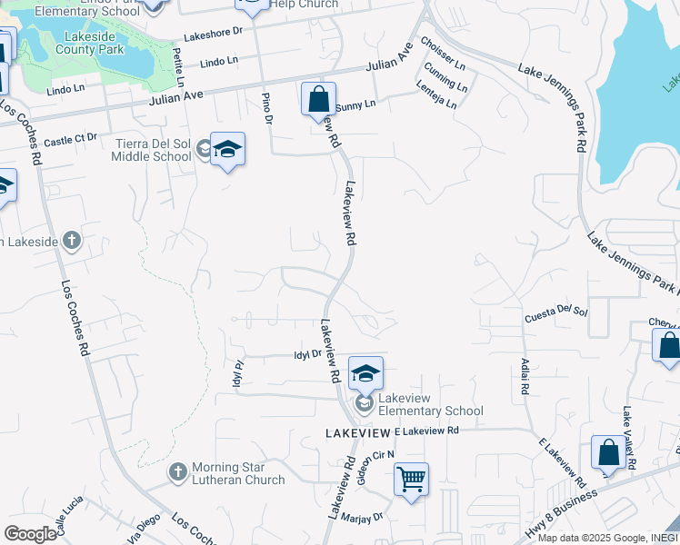 map of restaurants, bars, coffee shops, grocery stores, and more near 13374 Morning Glory Drive in Lakeside