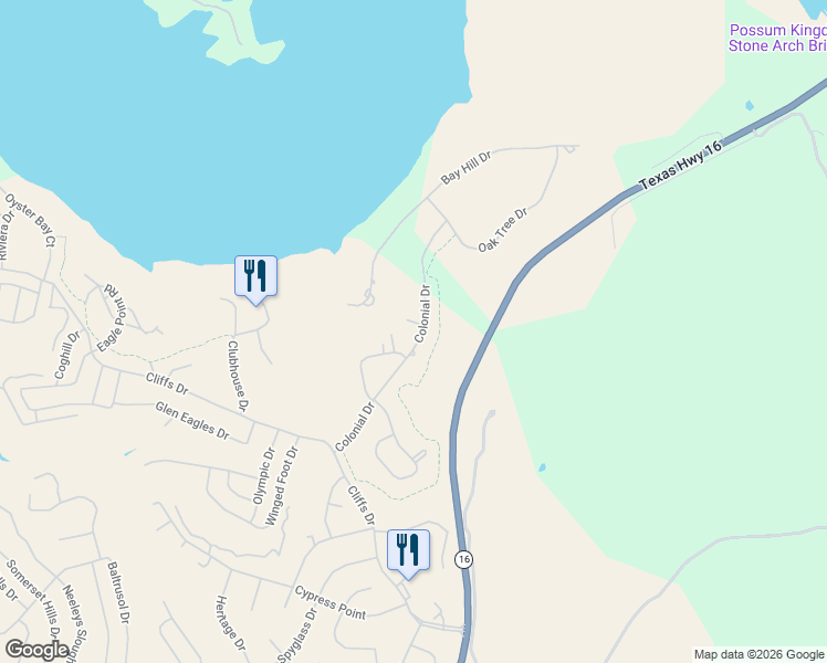 map of restaurants, bars, coffee shops, grocery stores, and more near 70 Bay Hill Drive in Graford