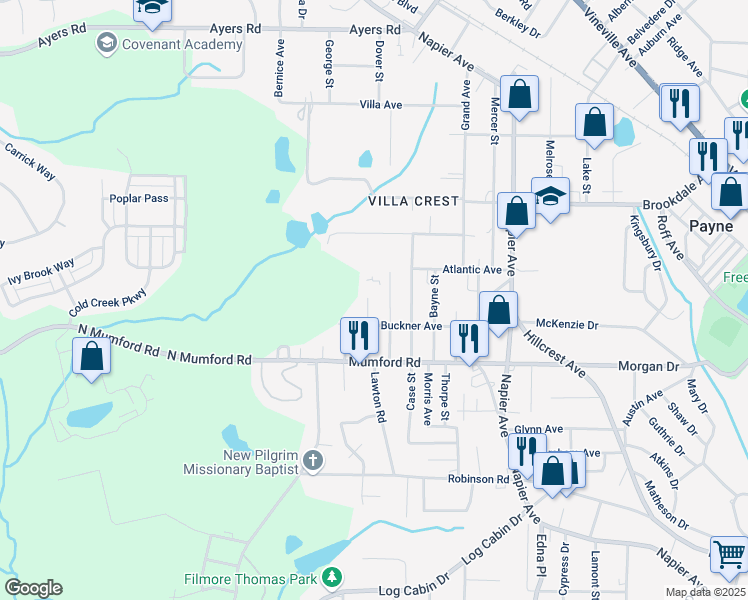 map of restaurants, bars, coffee shops, grocery stores, and more near 3669 Earl Street in Macon