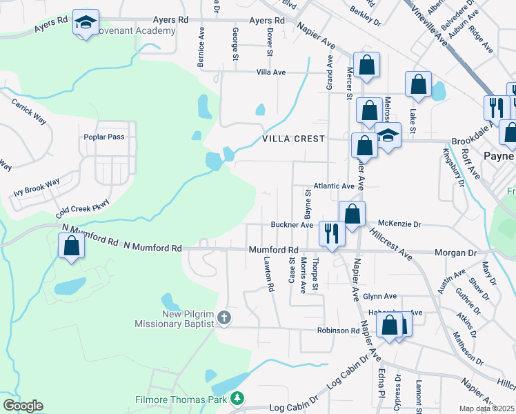 map of restaurants, bars, coffee shops, grocery stores, and more near 3669 Earl Street in Macon