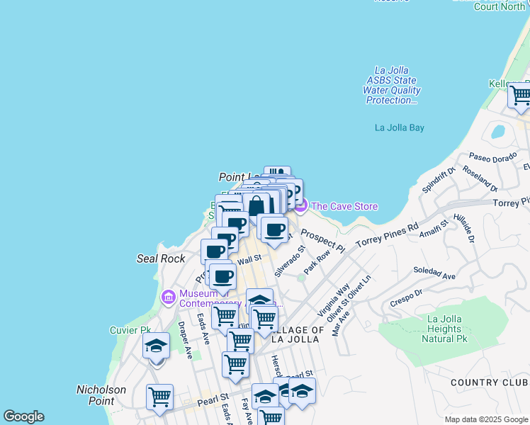 map of restaurants, bars, coffee shops, grocery stores, and more near in San Diego