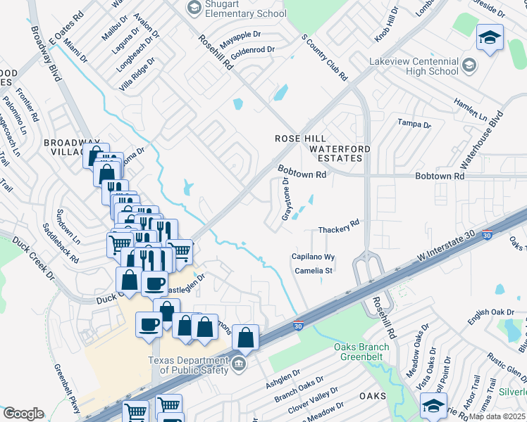 map of restaurants, bars, coffee shops, grocery stores, and more near in Garland