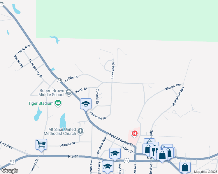 map of restaurants, bars, coffee shops, grocery stores, and more near 165 Kirkwood Drive in Eutaw