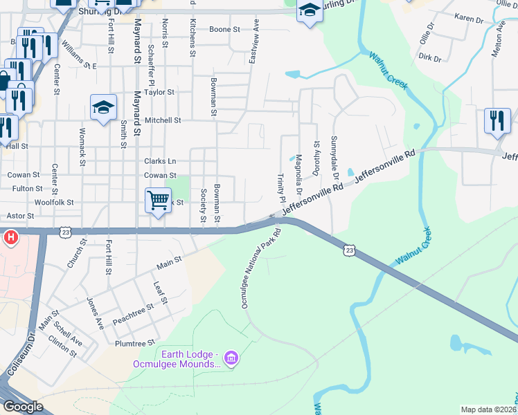 map of restaurants, bars, coffee shops, grocery stores, and more near 715a Reese Street in Macon