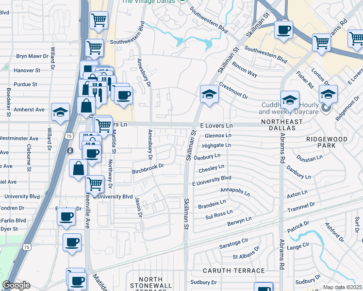 map of restaurants, bars, coffee shops, grocery stores, and more near 5003 Skillman Street in Dallas