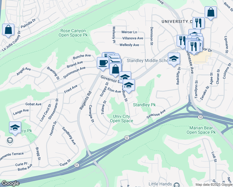 map of restaurants, bars, coffee shops, grocery stores, and more near 3334 Eton Avenue in San Diego