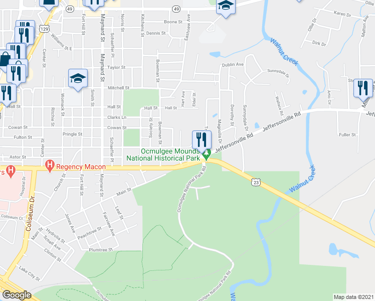 map of restaurants, bars, coffee shops, grocery stores, and more near 715a Reese Street in Macon