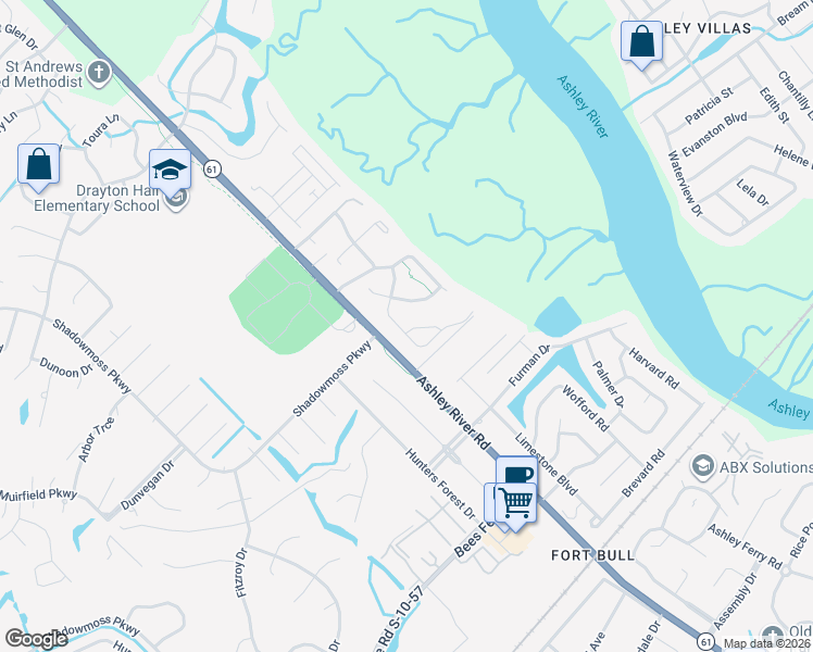 map of restaurants, bars, coffee shops, grocery stores, and more near 523 Shem Butler Court in Charleston