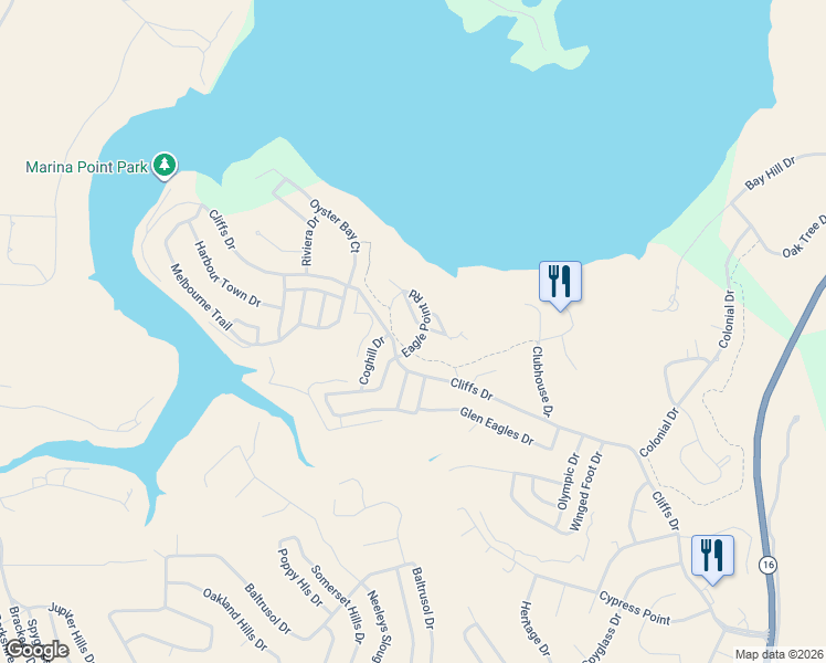 map of restaurants, bars, coffee shops, grocery stores, and more near 102208 Eagle Point Road in Graford