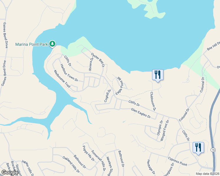 map of restaurants, bars, coffee shops, grocery stores, and more near 10 Coghill Drive in Graford