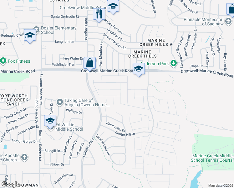 map of restaurants, bars, coffee shops, grocery stores, and more near 5601 Salt Springs Drive in Fort Worth