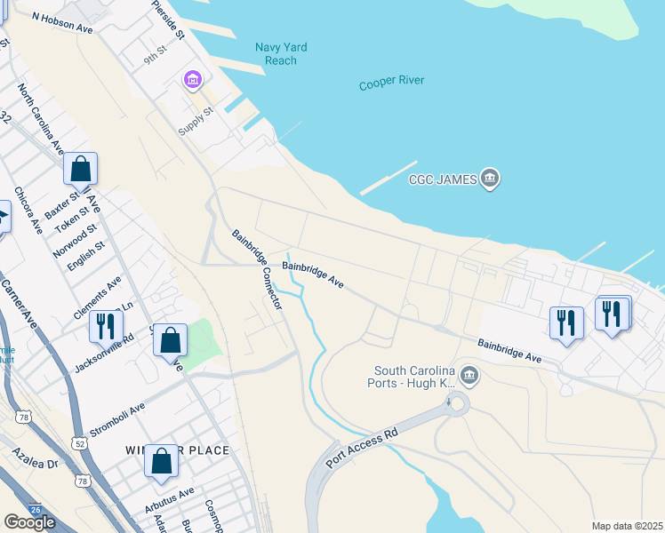 map of restaurants, bars, coffee shops, grocery stores, and more near 2009 Dyess Avenue in North Charleston