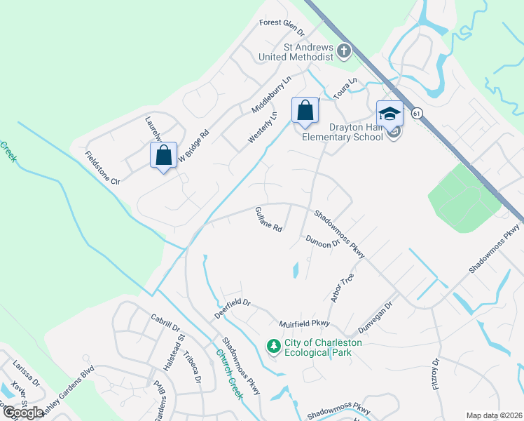 map of restaurants, bars, coffee shops, grocery stores, and more near 101 Shadowmoss Parkway in Charleston