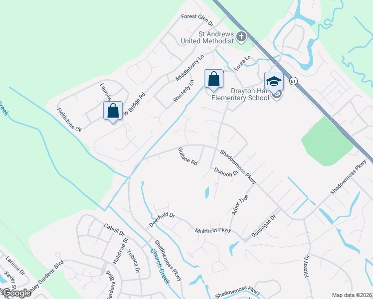 map of restaurants, bars, coffee shops, grocery stores, and more near 101 Shadowmoss Parkway in Charleston