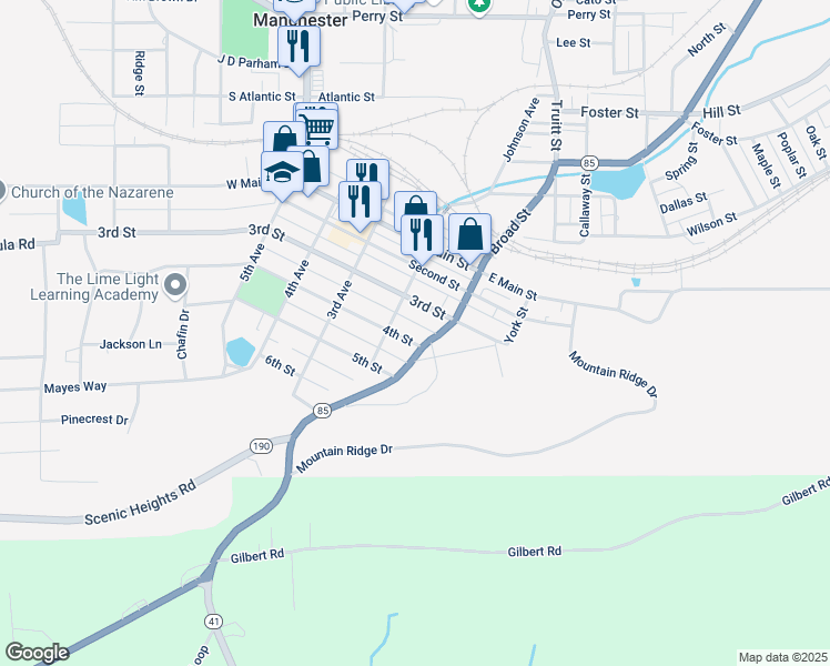 map of restaurants, bars, coffee shops, grocery stores, and more near 109 3rd Street in Manchester