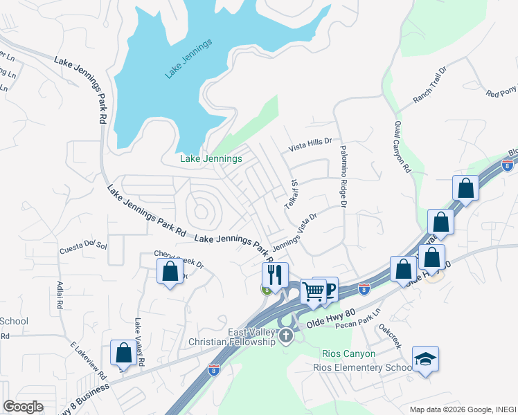 map of restaurants, bars, coffee shops, grocery stores, and more near 9395 Harritt Road in Lakeside