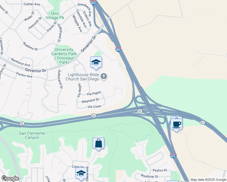 map of restaurants, bars, coffee shops, grocery stores, and more near 5186 Maynard Street in San Diego