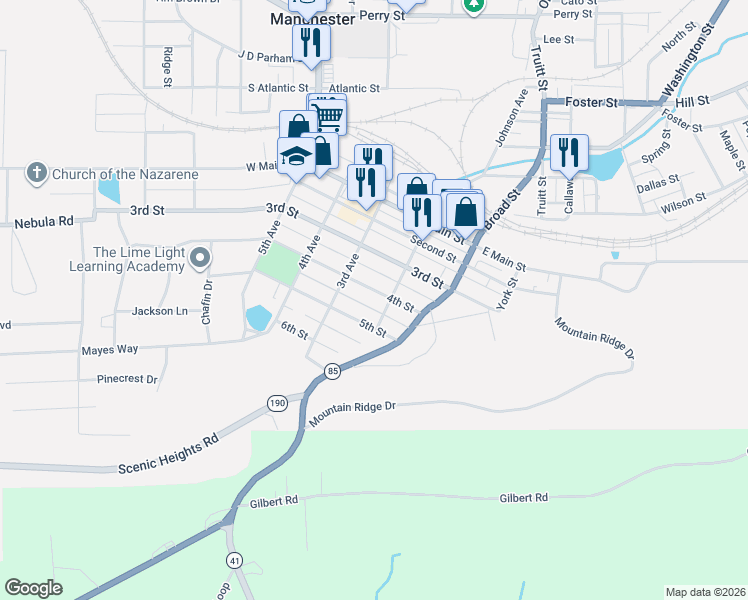 map of restaurants, bars, coffee shops, grocery stores, and more near 209 4th Street in Manchester
