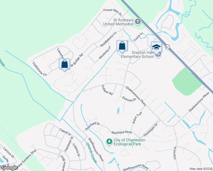 map of restaurants, bars, coffee shops, grocery stores, and more near 101 Shadowmoss Parkway in Charleston