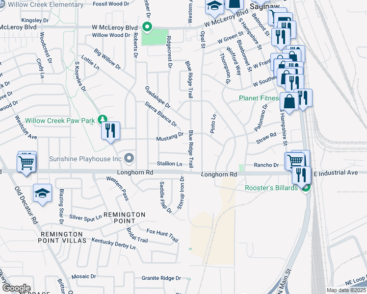 map of restaurants, bars, coffee shops, grocery stores, and more near 509 Mesa Court in Saginaw