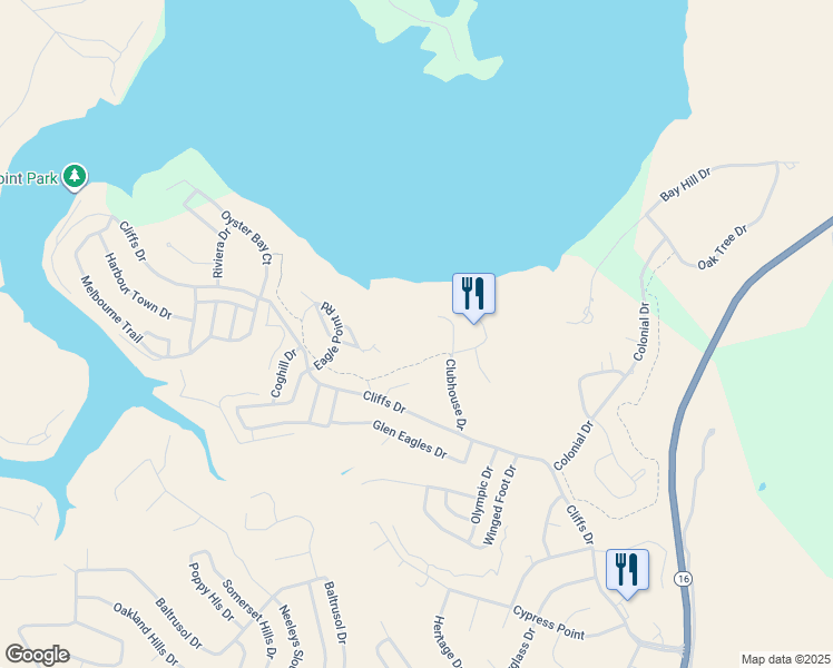 map of restaurants, bars, coffee shops, grocery stores, and more near 205 Clubhouse Drive in Graford