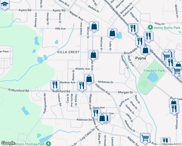 map of restaurants, bars, coffee shops, grocery stores, and more near 3692 Napier Avenue in Macon