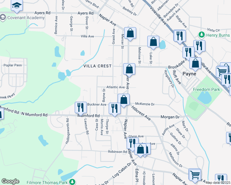 map of restaurants, bars, coffee shops, grocery stores, and more near 3726 West Napier Avenue in Macon