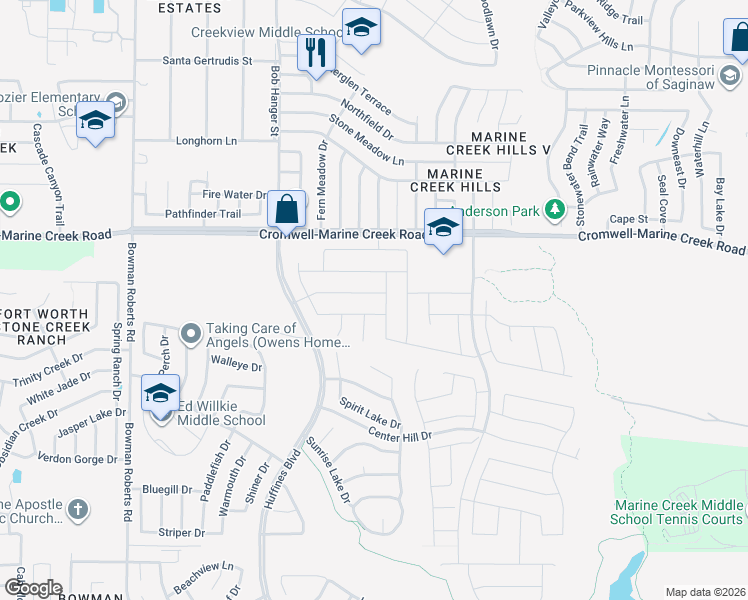map of restaurants, bars, coffee shops, grocery stores, and more near 5601 Salt Springs Drive in Fort Worth