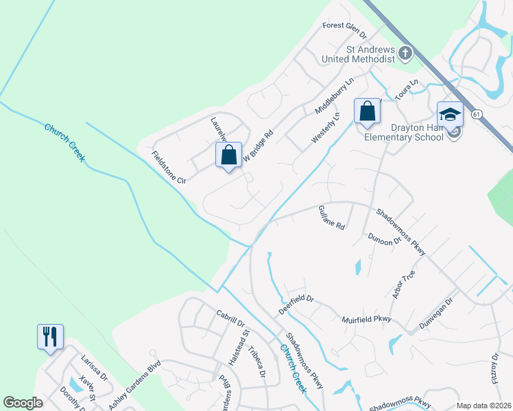 map of restaurants, bars, coffee shops, grocery stores, and more near 4083 Laurelwood Drive in Charleston