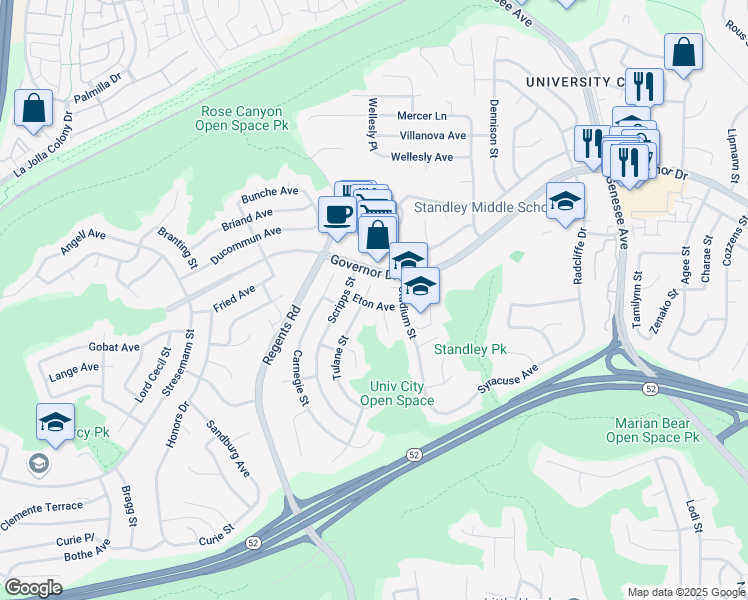 map of restaurants, bars, coffee shops, grocery stores, and more near 3334 Eton Avenue in San Diego
