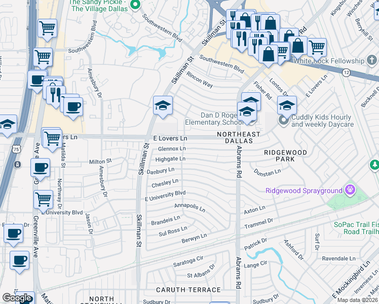 map of restaurants, bars, coffee shops, grocery stores, and more near 6208 Glennox Lane in Dallas
