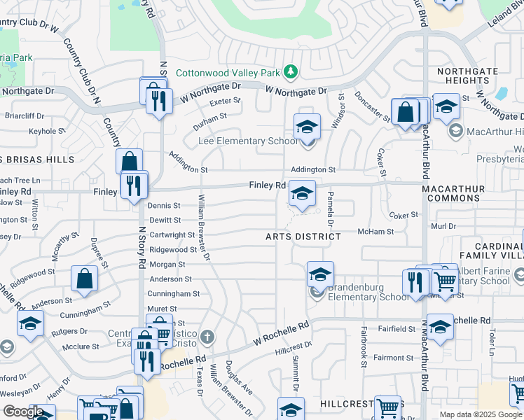 map of restaurants, bars, coffee shops, grocery stores, and more near 1815 Dewitt St in Irving