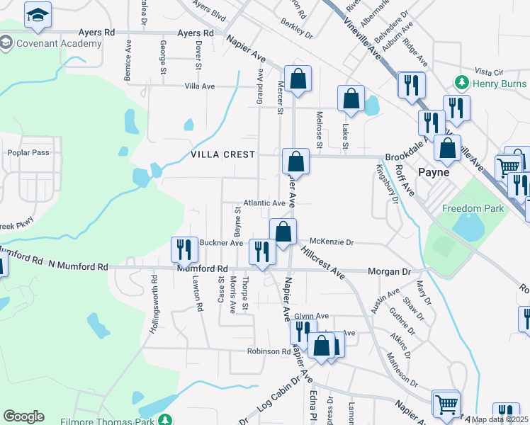 map of restaurants, bars, coffee shops, grocery stores, and more near 3726 West Napier Avenue in Macon