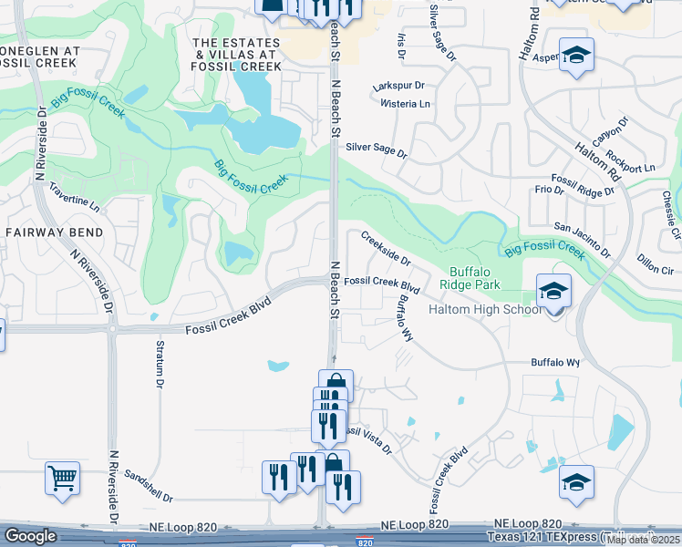 map of restaurants, bars, coffee shops, grocery stores, and more near 5701 Christy Lane in Haltom City