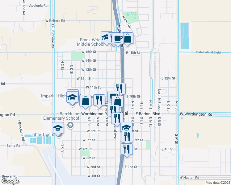 map of restaurants, bars, coffee shops, grocery stores, and more near 322 North Imperial Avenue in Imperial