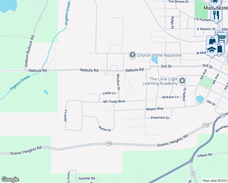 map of restaurants, bars, coffee shops, grocery stores, and more near 904 Linda Lane in Manchester