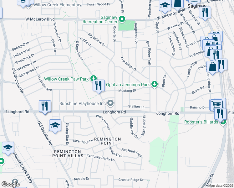 map of restaurants, bars, coffee shops, grocery stores, and more near 705 Lottie Lane in Saginaw