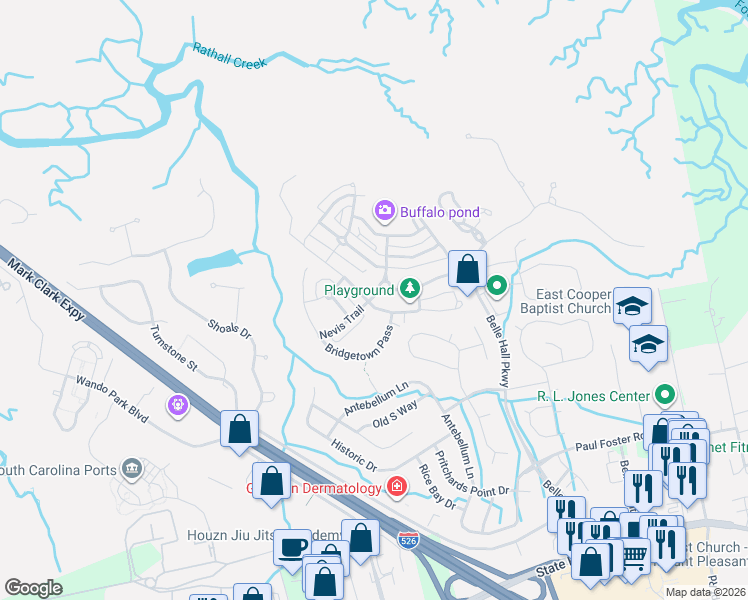 map of restaurants, bars, coffee shops, grocery stores, and more near 881 Tupelo Bay Drive in Mount Pleasant