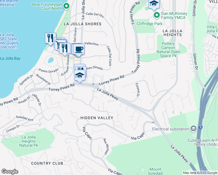 map of restaurants, bars, coffee shops, grocery stores, and more near 2452 Azure Coast Drive in San Diego