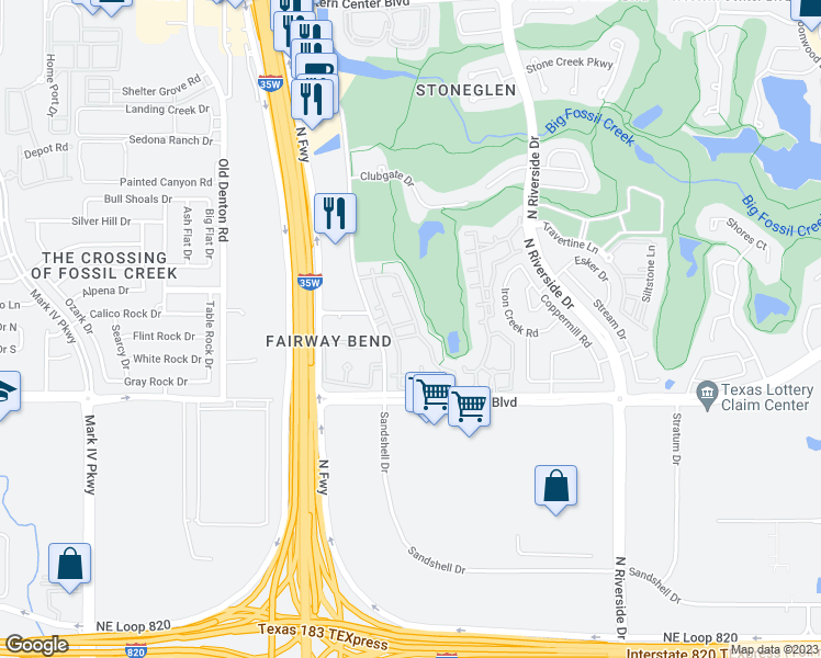 map of restaurants, bars, coffee shops, grocery stores, and more near 5771 Sandshell Circle East in Fort Worth
