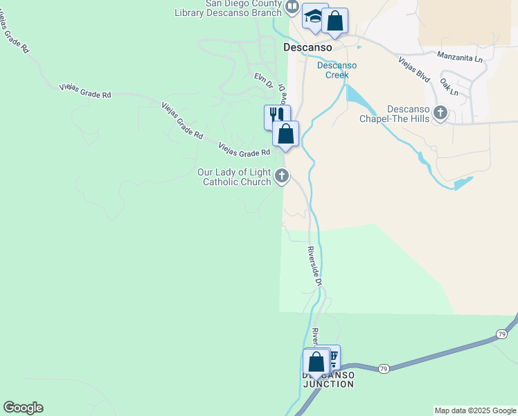 map of restaurants, bars, coffee shops, grocery stores, and more near 9000 Vernal Lane in Descanso