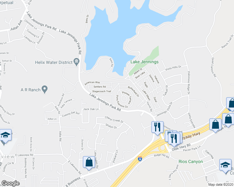 map of restaurants, bars, coffee shops, grocery stores, and more near 9500 Harritt Road in Lakeside